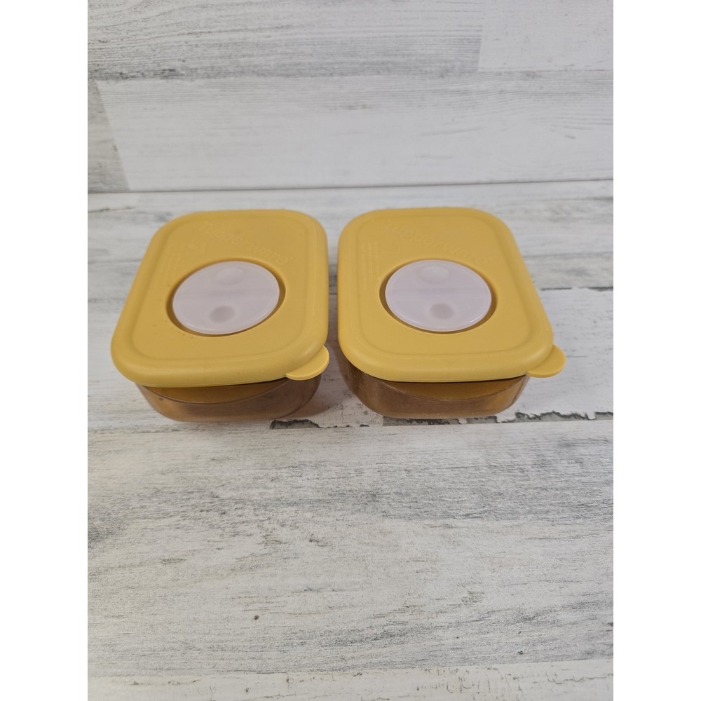 90's Vintage Tupperware CrystalWave 1 Cup Amber Gold Microwaveable Set of 2